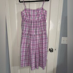 NWT J. CREW Tieback Tiered Poplin Plaid Midi Dress Pink Size 6